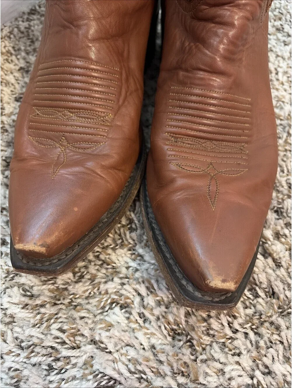 Lucchese Men's Brown Leather Ranch Hand Western Cowboy Boots Pull-On Size 9 D